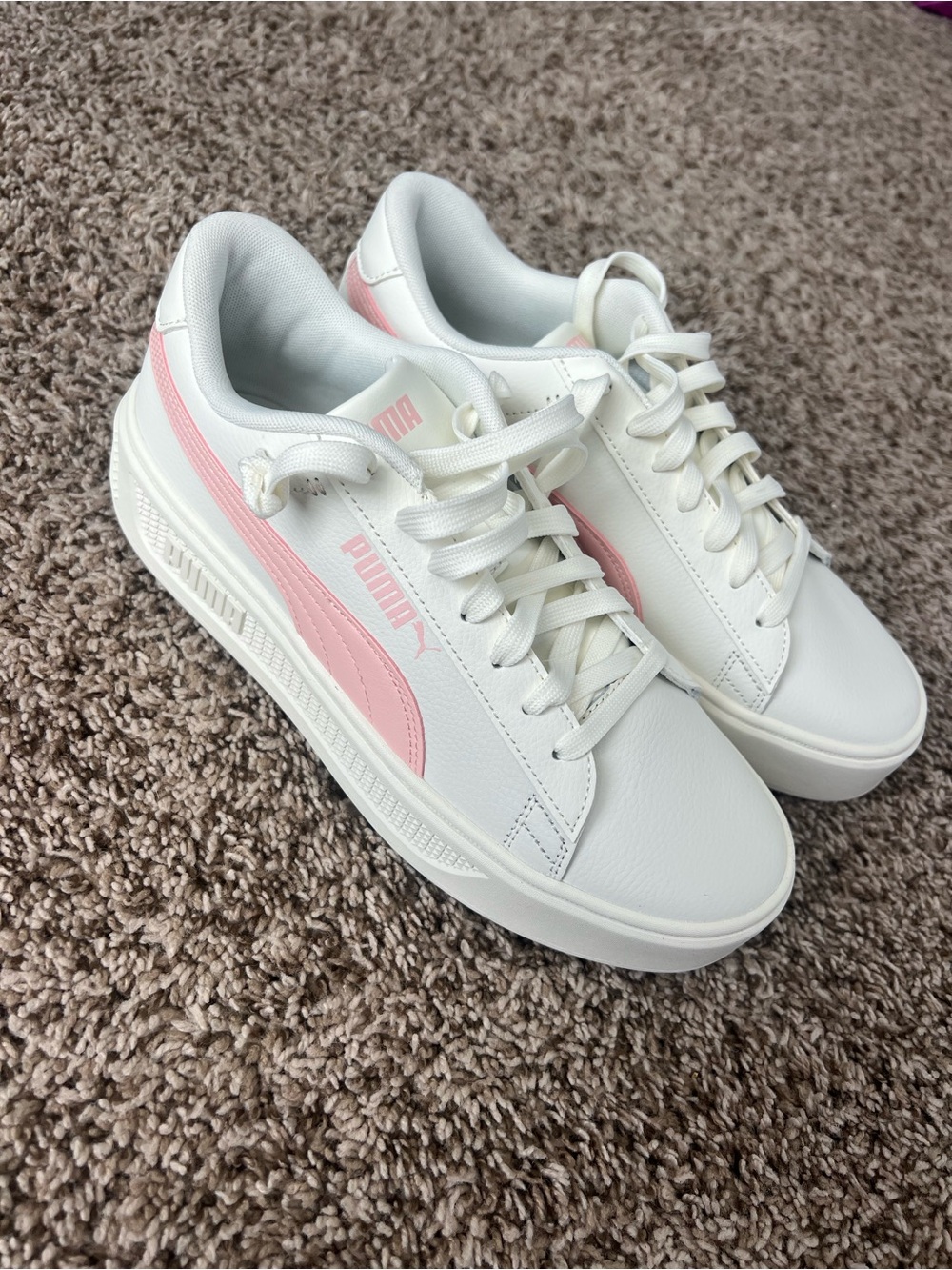 Puma White Sneakers with Pink Accent
